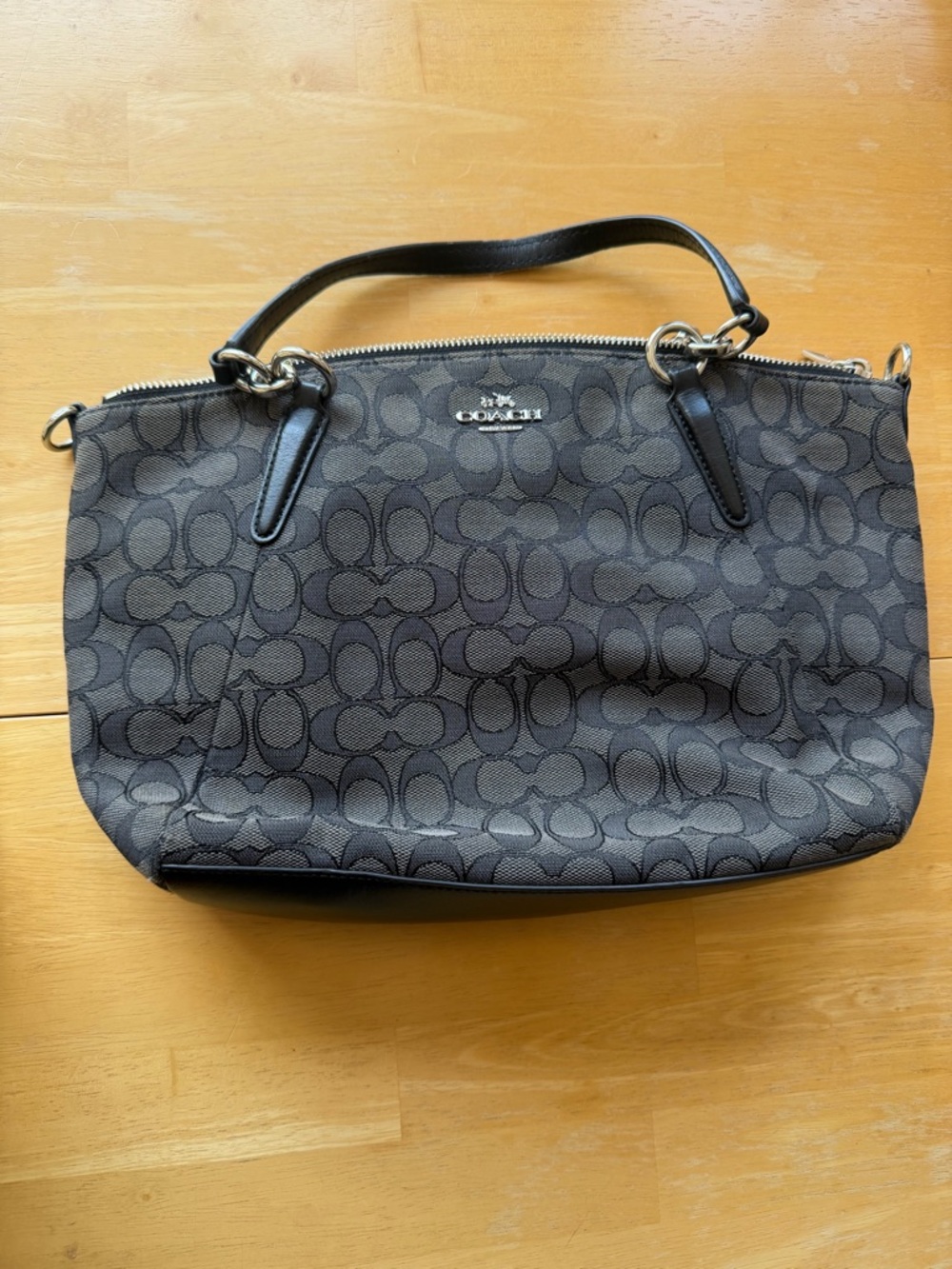 Coach Monogram Shoulder Bag in Charcoal and Black